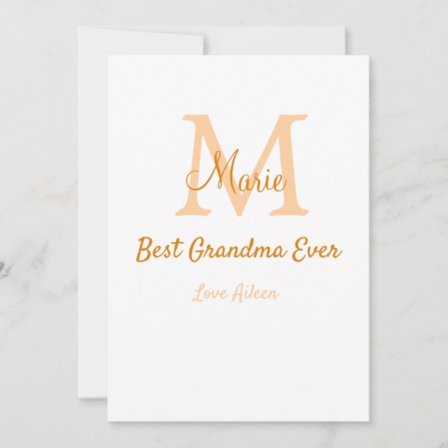 simple minimal best Grandma ever orange monogram Invitation (Front)