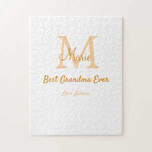 simple minimal best Grandma ever orange monogram Jigsaw Puzzle