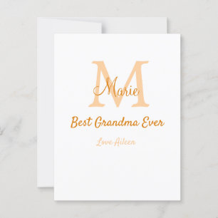 simple minimal best Grandma ever orange monogram Postcard
