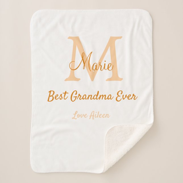 simple minimal best Grandma ever orange monogram Sherpa Blanket (Front)