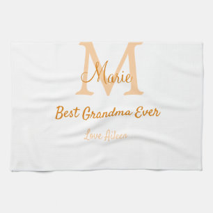 simple minimal best Grandma ever orange monogram Tea Towel