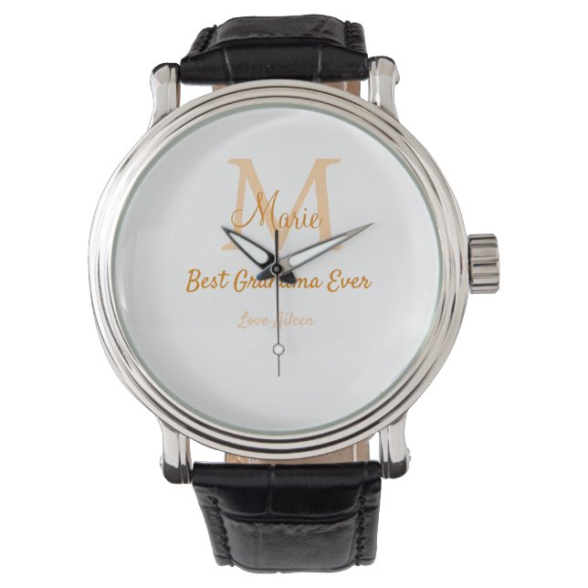 simple minimal best Grandma ever orange monogram Watch (Front)