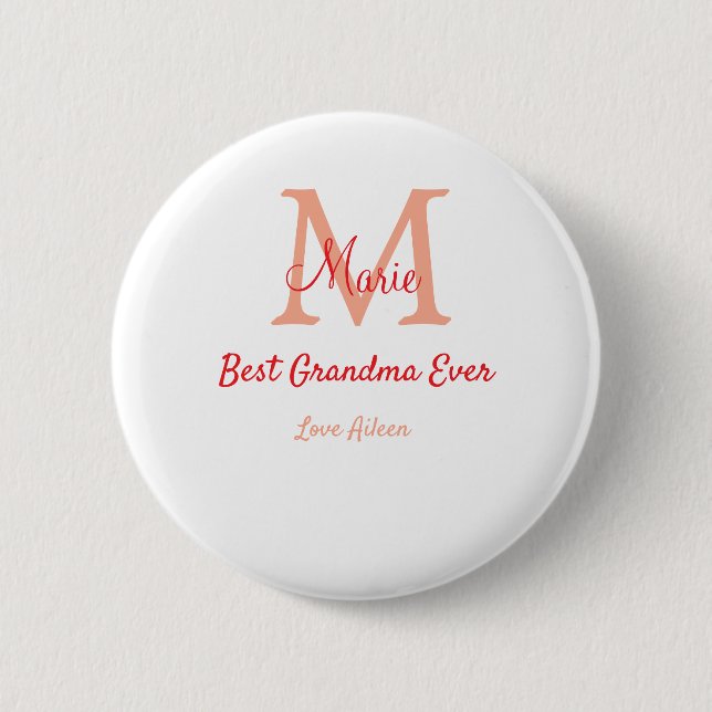 simple minimal best Grandma ever red monogram text 6 Cm Round Badge (Front)