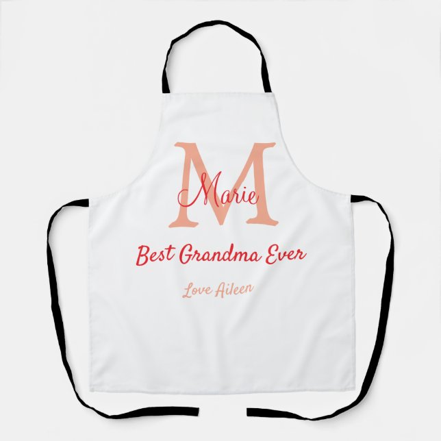 simple minimal best Grandma ever red monogram text Apron (Front)