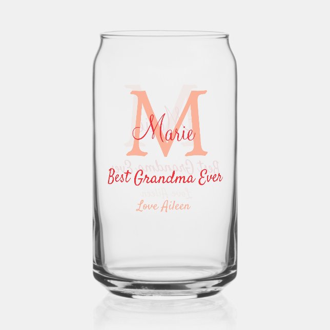 simple minimal best Grandma ever red monogram text Can Glass (Front)