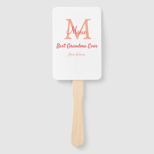 simple minimal best Grandma ever red monogram text Hand Fan