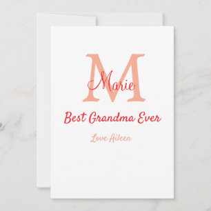 simple minimal best Grandma ever red monogram text Invitation