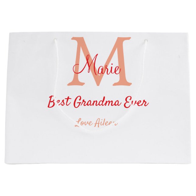 simple minimal best Grandma ever red monogram text Large Gift Bag (Front)