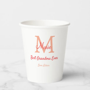 simple minimal best Grandma ever red monogram text Paper Cups