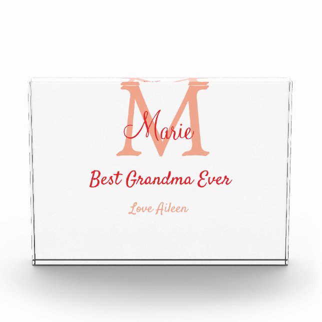 simple minimal best Grandma ever red monogram text Photo Block (Front)