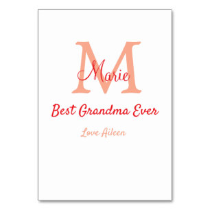 simple minimal best Grandma ever red monogram text Table Number