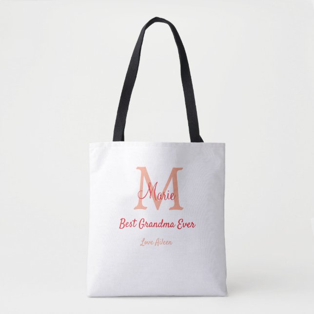 simple minimal best Grandma ever red monogram text Tote Bag (Front)