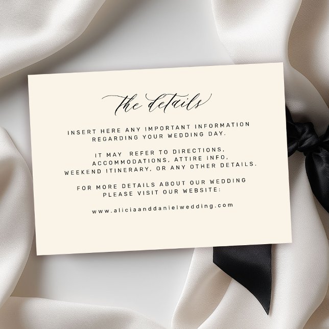 Simple minimal black and ivory wedding details enclosure card (Creator Uploaded)