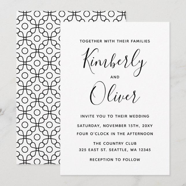 Simple Minimal Black and White Calligraphy Wedding Invitation (Front/Back)