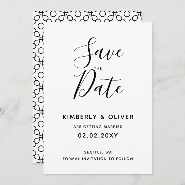 Simple Minimal Black and White Calligraphy Wedding Invitation (Front/Back)