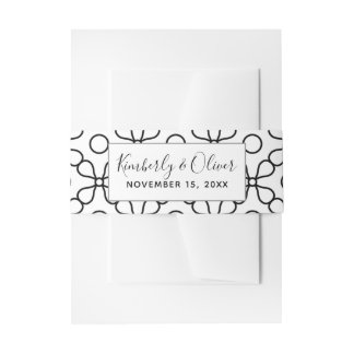 Simple Minimal Black and White Calligraphy Wedding Invitation Belly Band