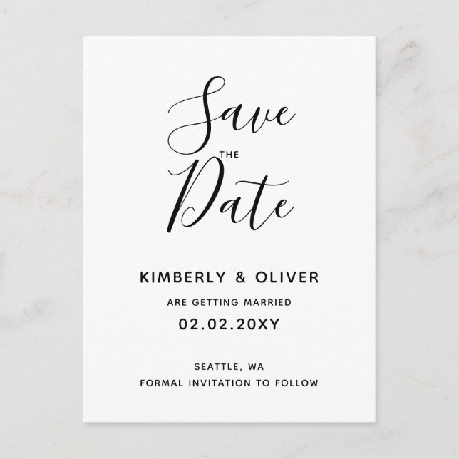 Simple Minimal Black and White Calligraphy Wedding Invitation Postcard (Front)