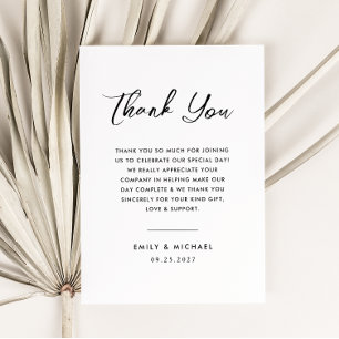 Simple Minimal Black and White Script Wedding  Thank You Card