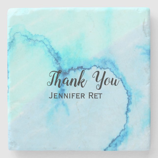 simple minimal black calligraphy thank you add nam stone coaster (Front)