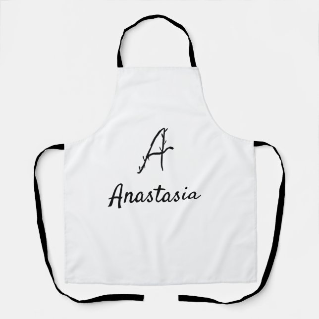 Simple minimal black monogram letter a add name th apron (Front)