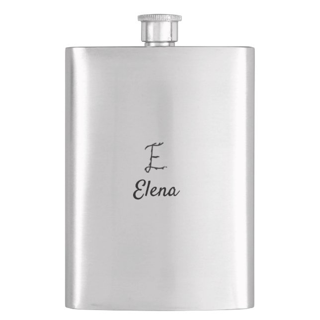 Simple minimal black monogram letter E add name    Hip Flask (Front)