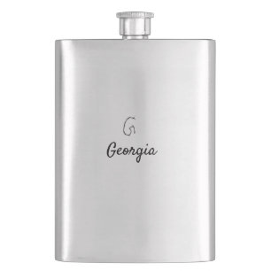Simple minimal black monogram letter G add name T Hip Flask