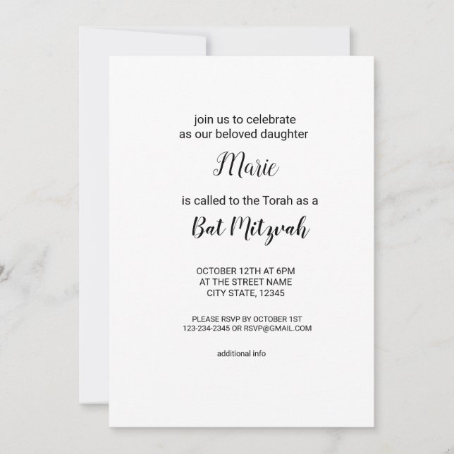 simple minimal black w add your name text editable invitation (Front)