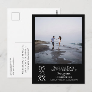 Simple Minimal Black Wedding Save the Date Photo Postcard