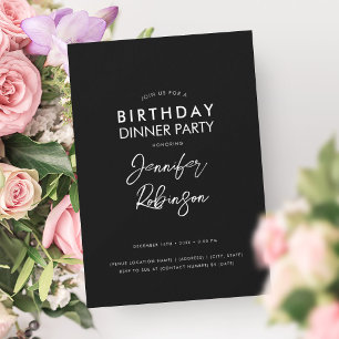 Simple Minimal Black White Birthday Dinner Party  Invitation