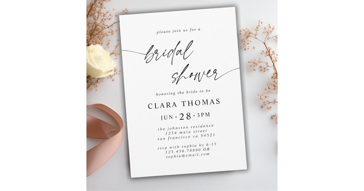 Simple Minimal Black White Bridal Shower Script Invitation | Zazzle