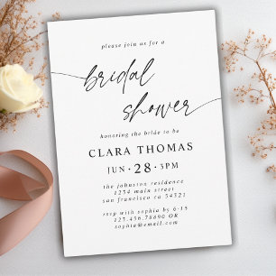 Simple Minimal Black White Bridal Shower Script Invitation