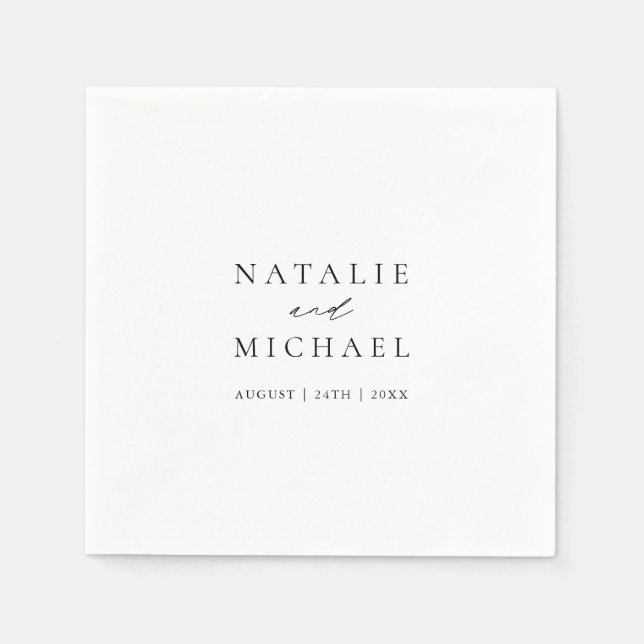Simple Minimal Black & White Modern Wedding Napkin (Front)