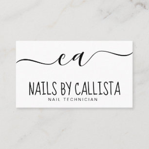 Simple Minimal Black White Typography Nail Tech Business Card