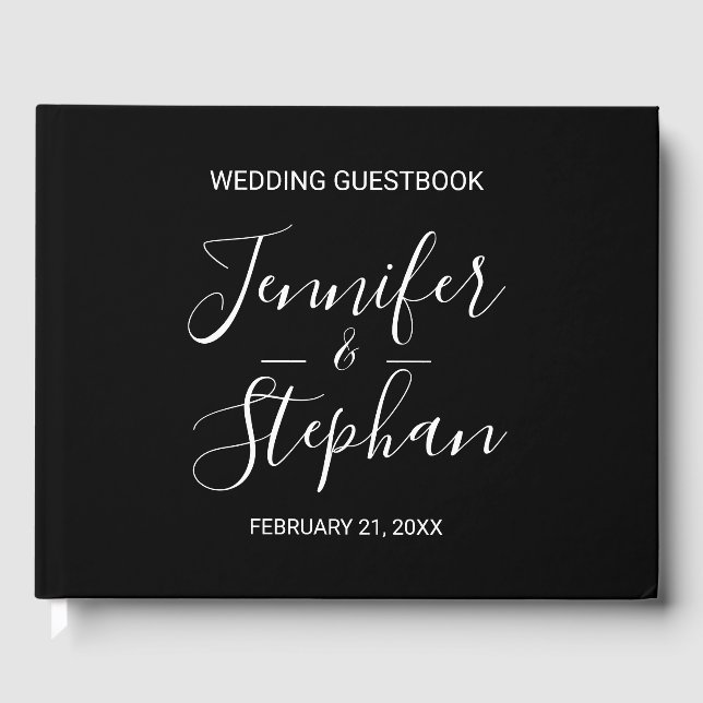 Simple Minimal Black White Typography Wedding Guest Book (Front)