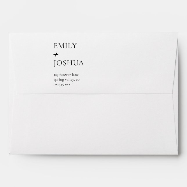 Simple Minimal Black White Wedding Envelope (Back (Top Flap))