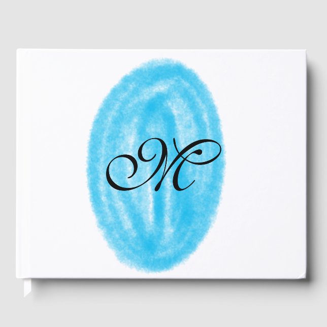 simple minimal blue watercolor circle monogram let guest book (Front)