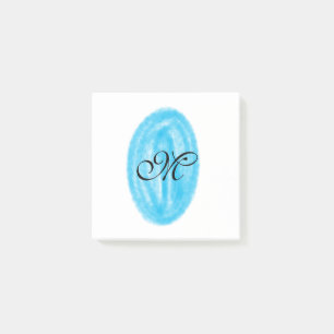 simple minimal blue watercolor circle monogram let post-it notes