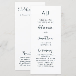 Simple Minimal Blue White Wedding Ceremony Program