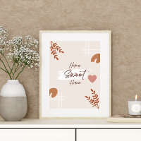 Simple Minimal Boho Art Leaf Heart Home Sweet Home