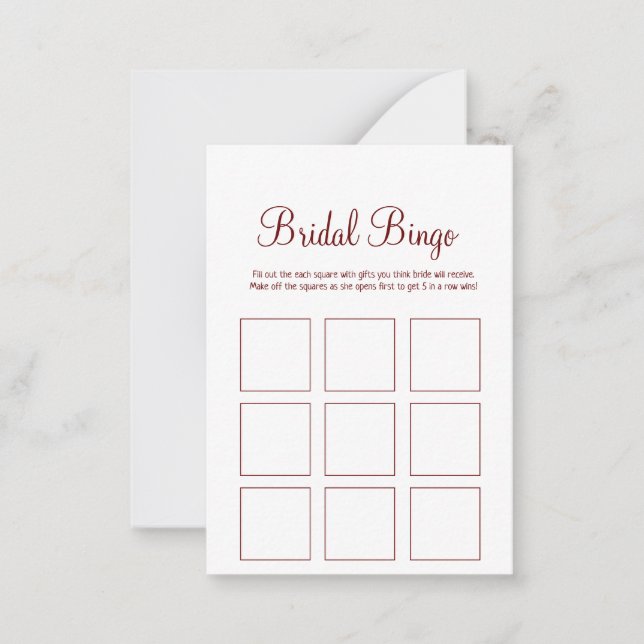 simple minimal bridal bingo bridal shower game card (Front)