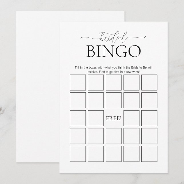 Simple Minimal Bridal Bingo Bridal Shower Game Invitation (Front/Back)