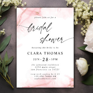 Simple Minimal Bridal Shower Script Blush Pink Invitation