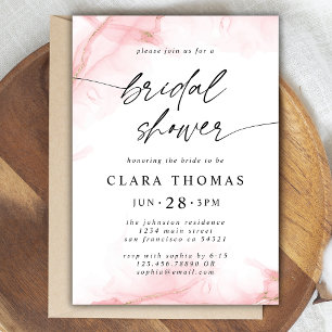 Simple Minimal  Bridal Shower Script   Blush Pink Invitation