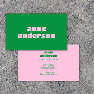 Simple Minimal Bright Green Blush Pink  Business Card