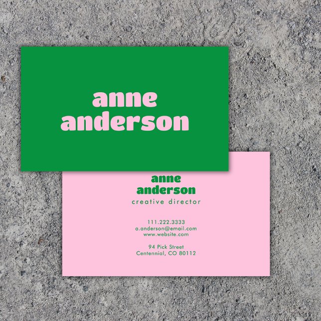 Simple Minimal Bright Green Blush Pink  Business Card (Creator Uploaded)