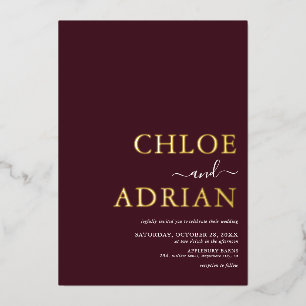 Simple Minimal Burgandy Wedding Gold