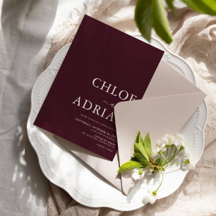 Simple Minimal Burgandy Wedding Invitation