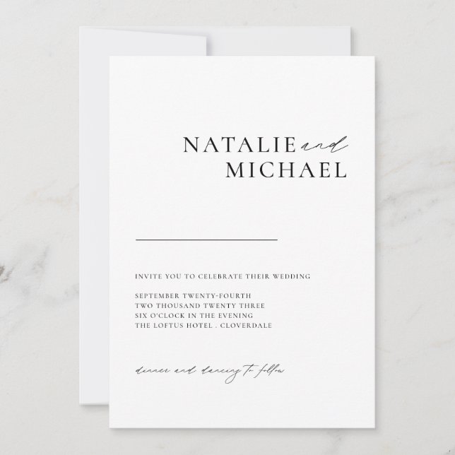 Simple Minimal Calligraphy All In One Wedding Invitation (Front)