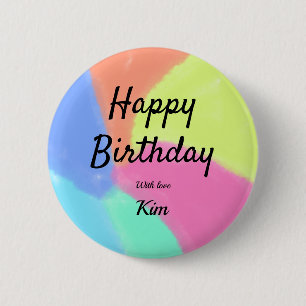 simple minimal calligraphy happy birthday custom a 6 cm round badge