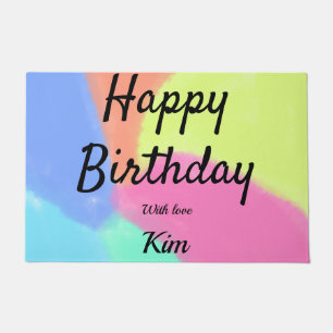 simple minimal calligraphy happy birthday custom a doormat